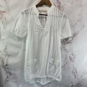 XCVI Shirt Womens XS White Short Sleeve V Neck Notch Tunic Pocket Slouchy